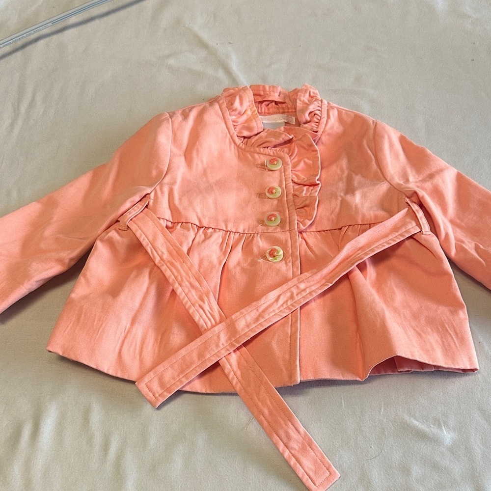 ⭐️ Janie & Jack - NWOT - Peach Kids Pea Coat with Ruffle Collar
